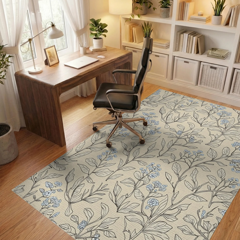 Forget Me Not Botanical Sketch Rug Office View