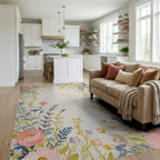 Fresh Coral Pink Floral Whimsical Meadow Rug - Living Room View