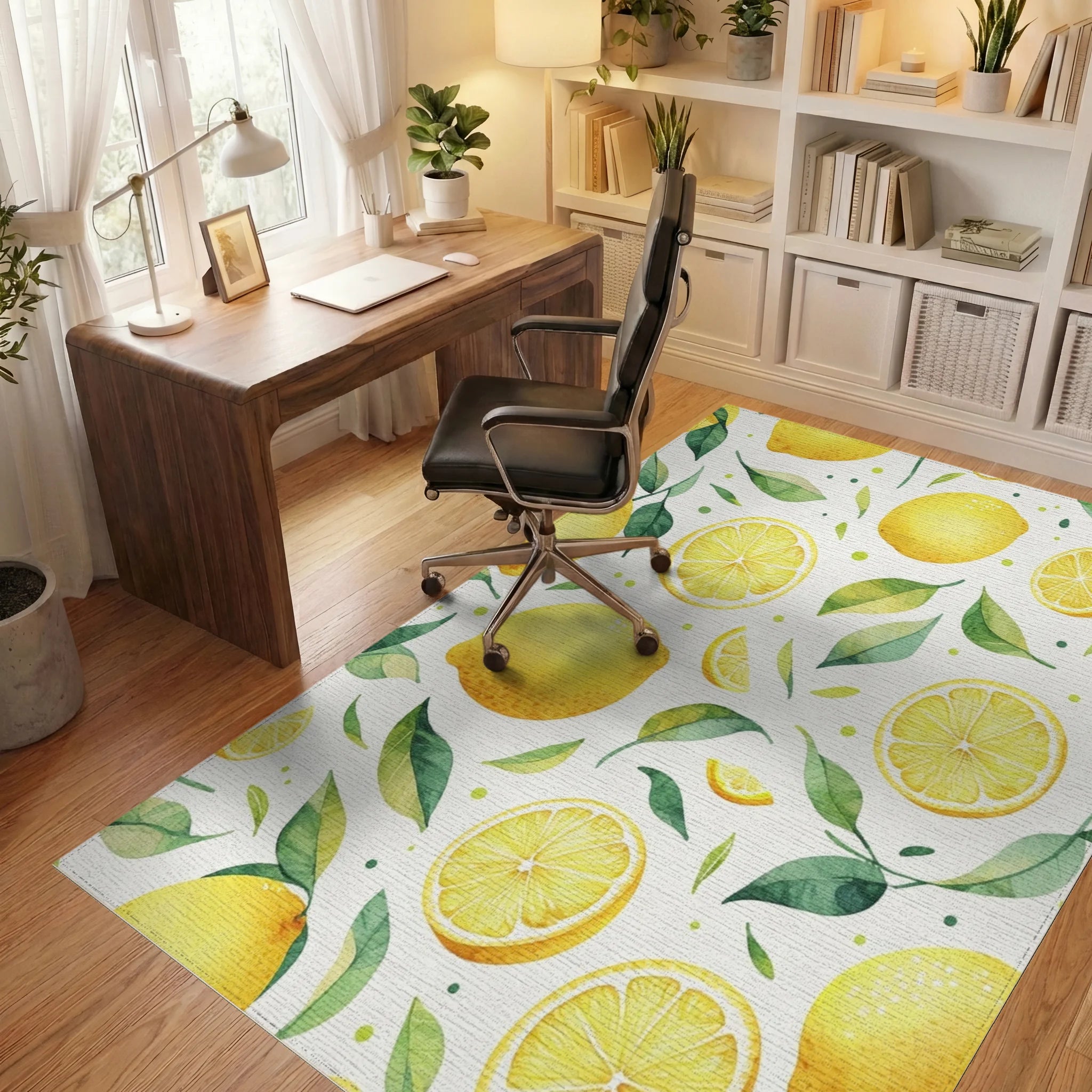 Fresh Lemons Leaf Pattern Design Rug Office View