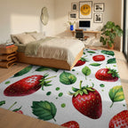 Fresh Strawberry Botanical Pattern Rug Bedroom View