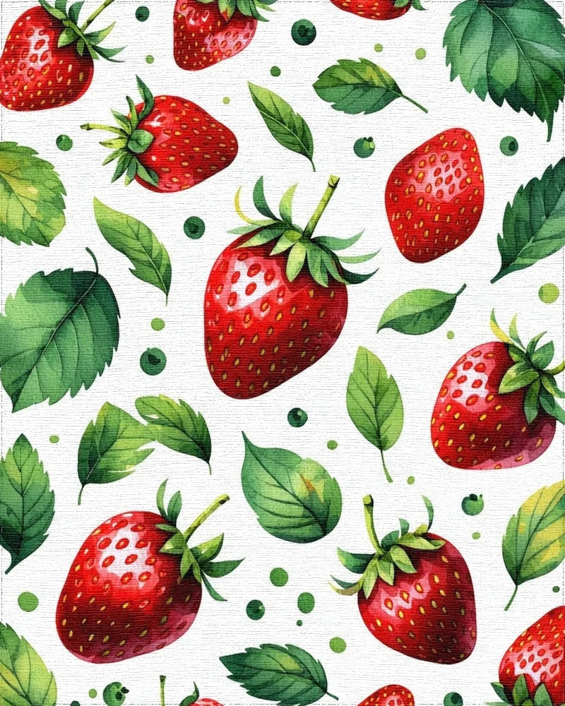 Fresh Strawberry Botanical Pattern Rug - Cutout View