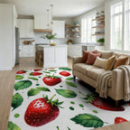 Fresh Strawberry Botanical Pattern Rug Living Room View