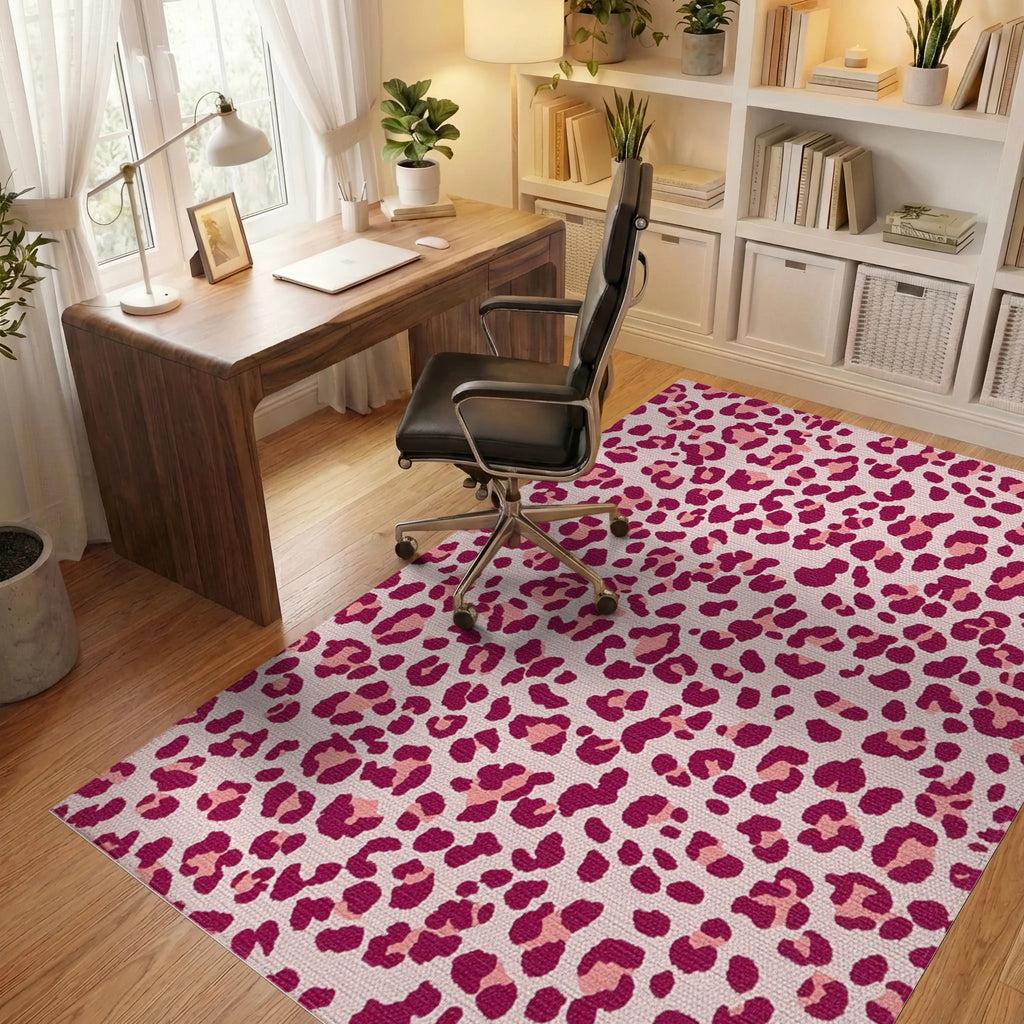 Fuchsia Leopard Spot Texture Accents Rug - Office View