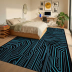 Futuristic Circuit Board Abstract Pattern Rug - Bedroom View