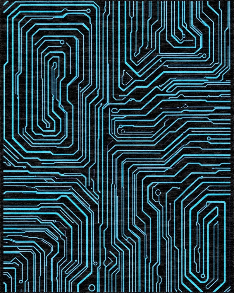 Futuristic Circuit Board Abstract Pattern Rug - Cutout View