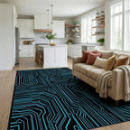 Futuristic Circuit Board Abstract Pattern Rug - Living Room View