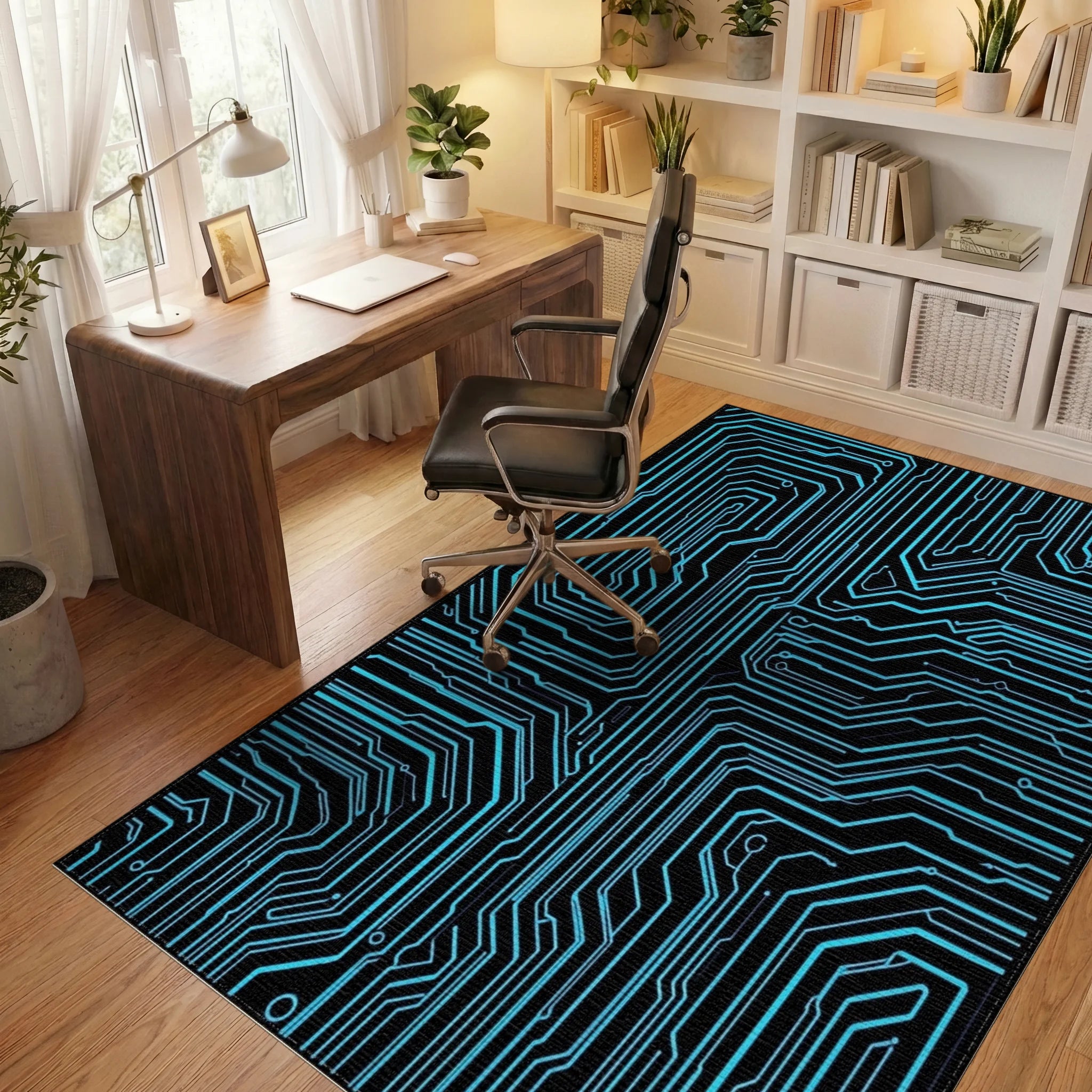 Futuristic Circuit Board Abstract Pattern Rug - Office View