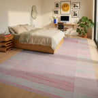 Gentle Pink Stripe Gradient Rug - Bedroom View