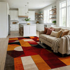 Geometric Abstract Warm Tones Rug - Living Room View