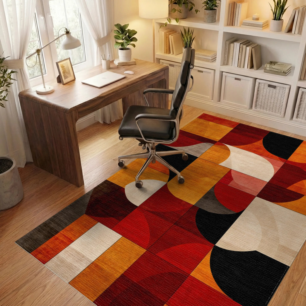 Geometric Abstract Warm Tones Rug - Office View