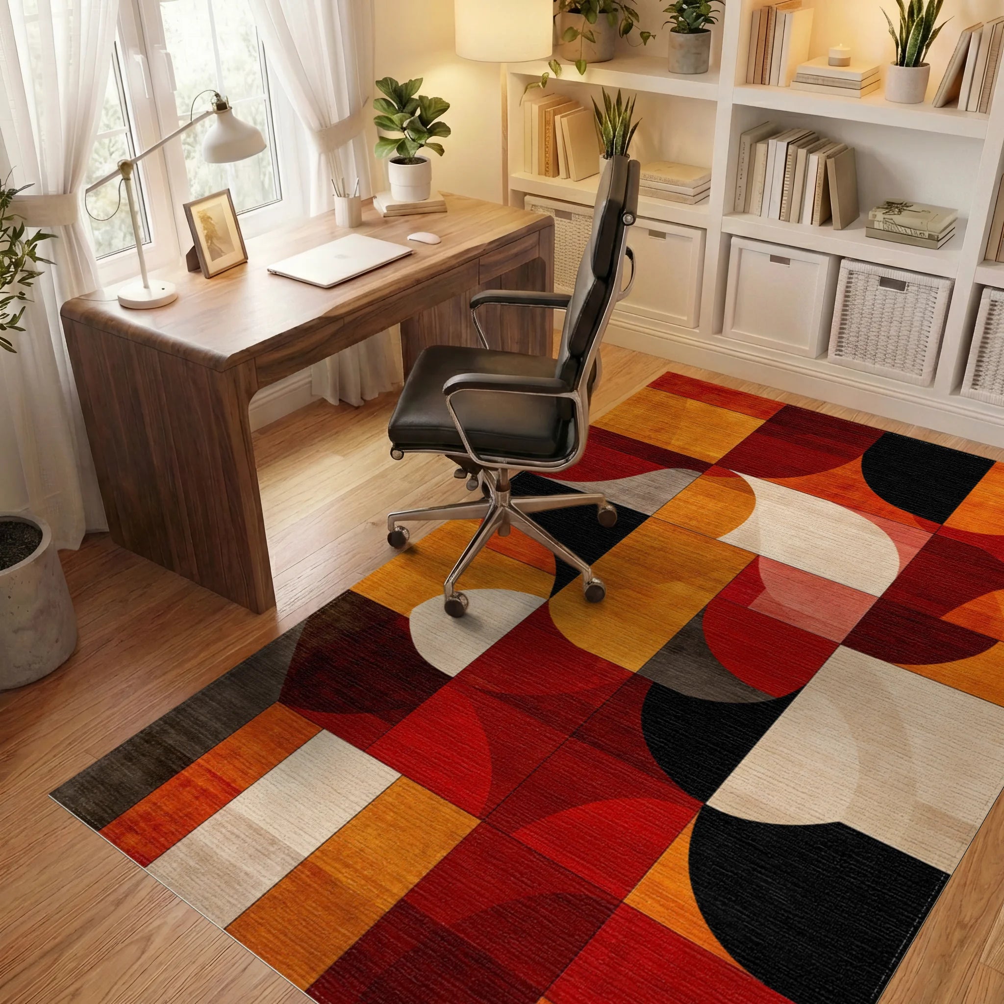 Geometric Abstract Warm Tones Rug - Office View