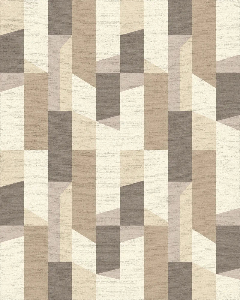 Geometric Beige Wood Block Facade Rug - Cutout View