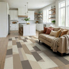 Geometric Beige Wood Block Facade Rug Living Room View