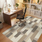 Geometric Beige Wood Block Facade Rug Office View