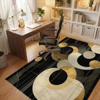 Geometric Black Gold Circles Rug - Office View