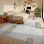 Geometric Blocks Neutral Palette Rug - Bedroom View