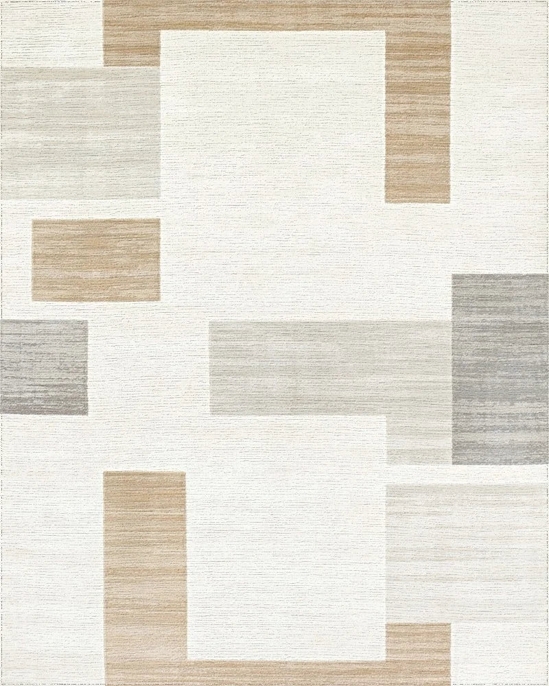 Geometric Blocks Neutral Palette Rug - Cutout View