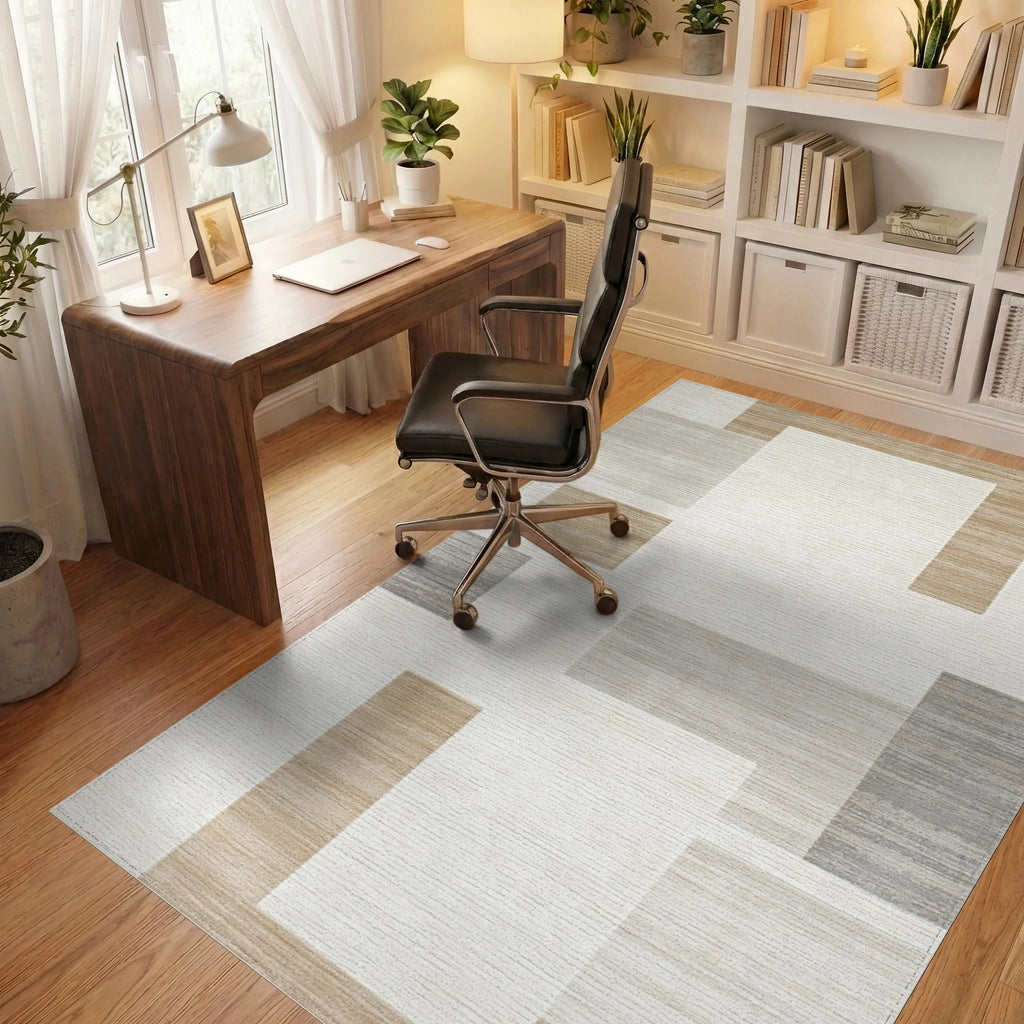 Geometric Blocks Neutral Palette Rug - Office View