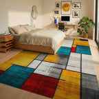 Geometric Color Block Abstract Rug - Bedroom View