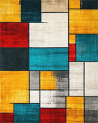Geometric Color Block Abstract Rug - Cutout View