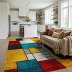 Geometric Color Block Abstract Rug - Living Room View