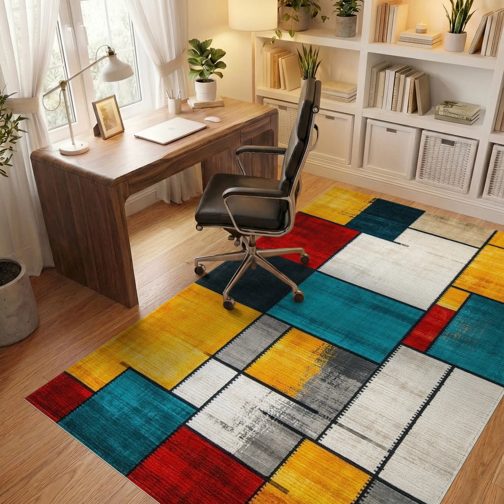 Geometric Color Block Abstract Rug - Office View