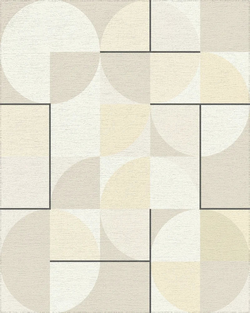 Geometric Cream and Tan Circles Rug - Cutout View