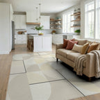 Geometric Cream and Tan Circles Rug Living Room View