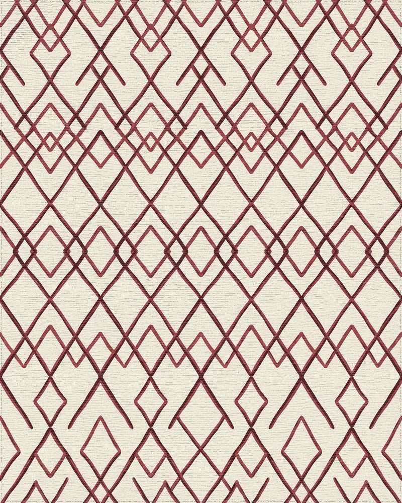 Geometric Crimson Diamond Repeat Rug - Cutout View