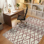 Geometric Crimson Diamond Repeat Rug Office View