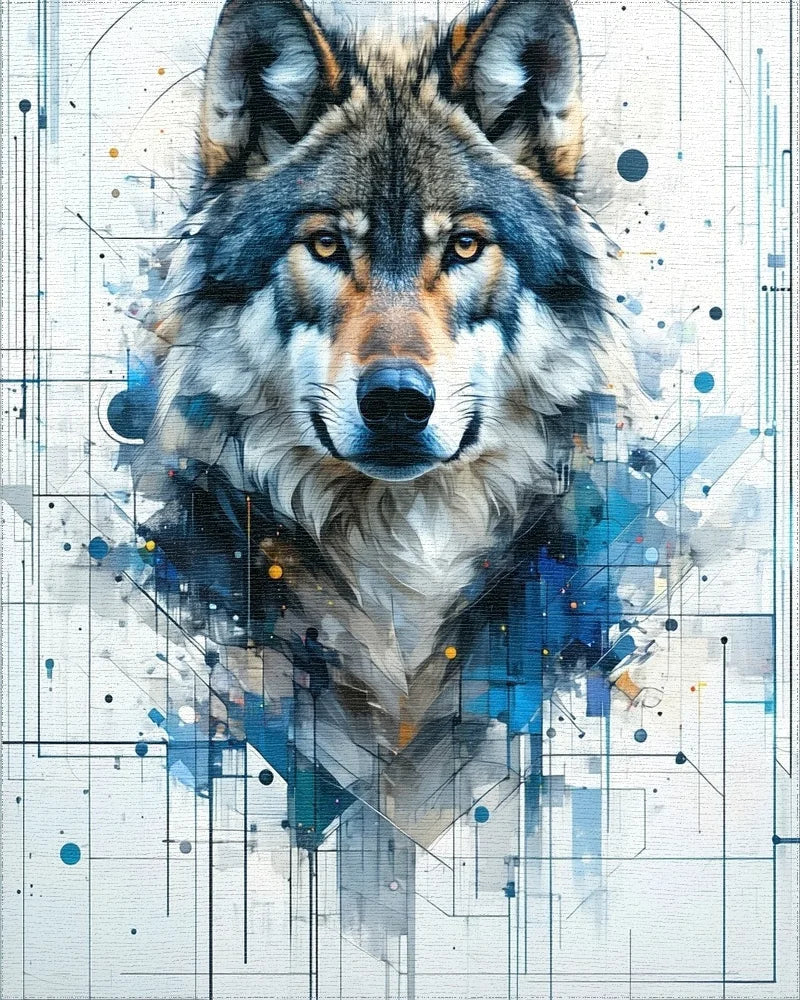 Geometric Cyber Wolf Portrait Rug - Cutout View