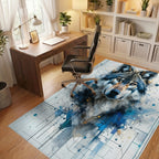 Geometric Cyber Wolf Portrait Rug - Office View