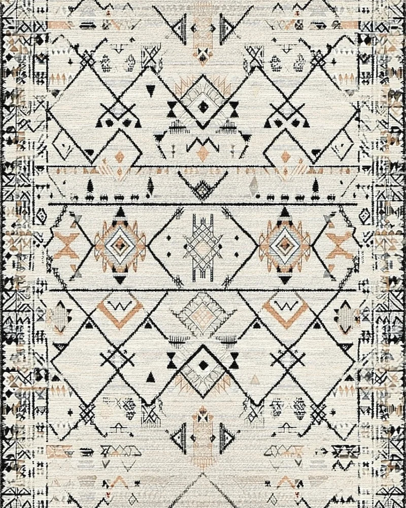Geometric Diamond Tribal Neutral Rug - Cutout View