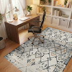 Geometric Diamond Tribal Neutral Rug - Office View