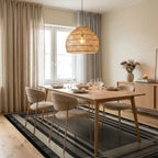 Geometric Earth Tone Striped Rectangles Rug Dining Room View