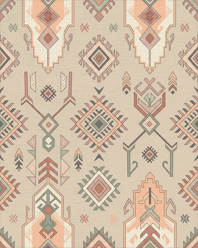 Geometric Earthy Tone Tribal Rug - Cutout View