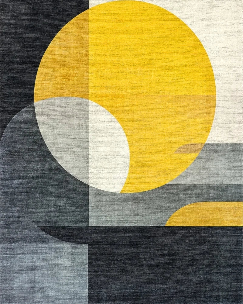 Geometric Golden Sun Abstract Rug - Cutout View