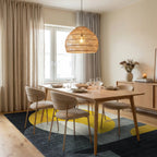 Geometric Golden Sun Abstract Rug - Dining Room View