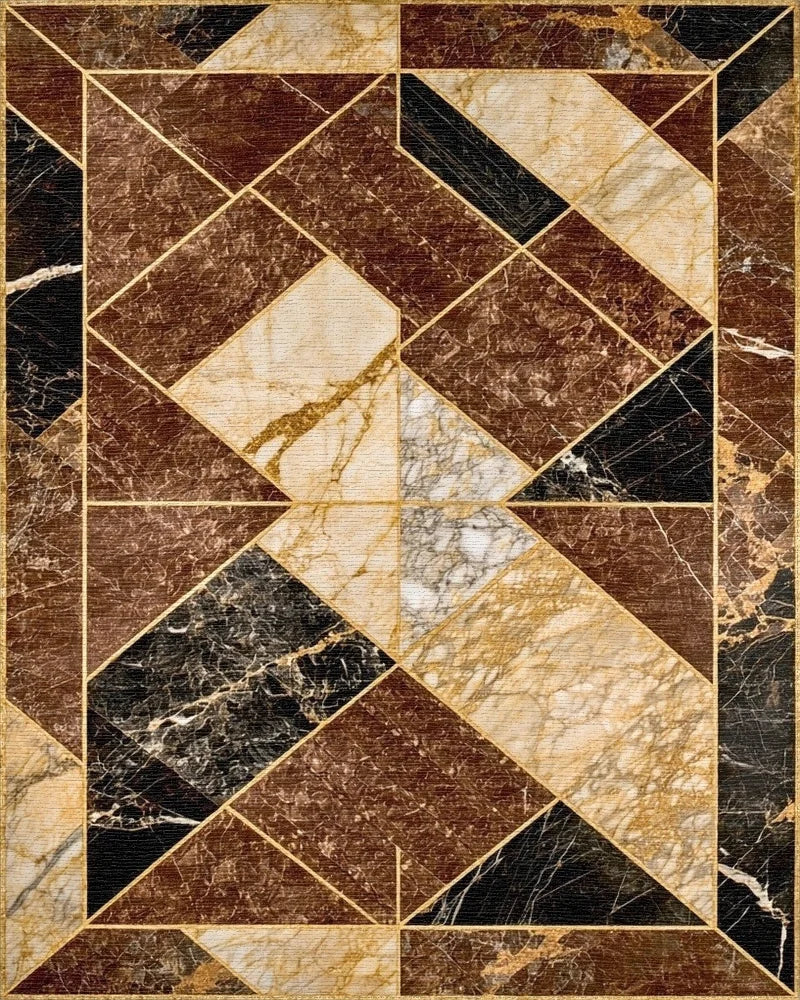 Geometric Marble Pattern With Gold Accents Rug - Cutout View