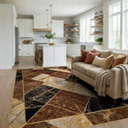 Geometric Marble Pattern With Gold Accents Rug - Living Room View