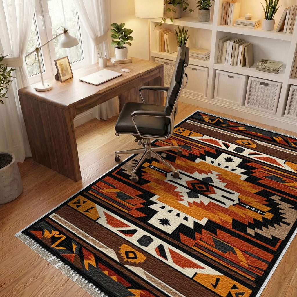 Geometric Native American Sunburst Rug - Office View