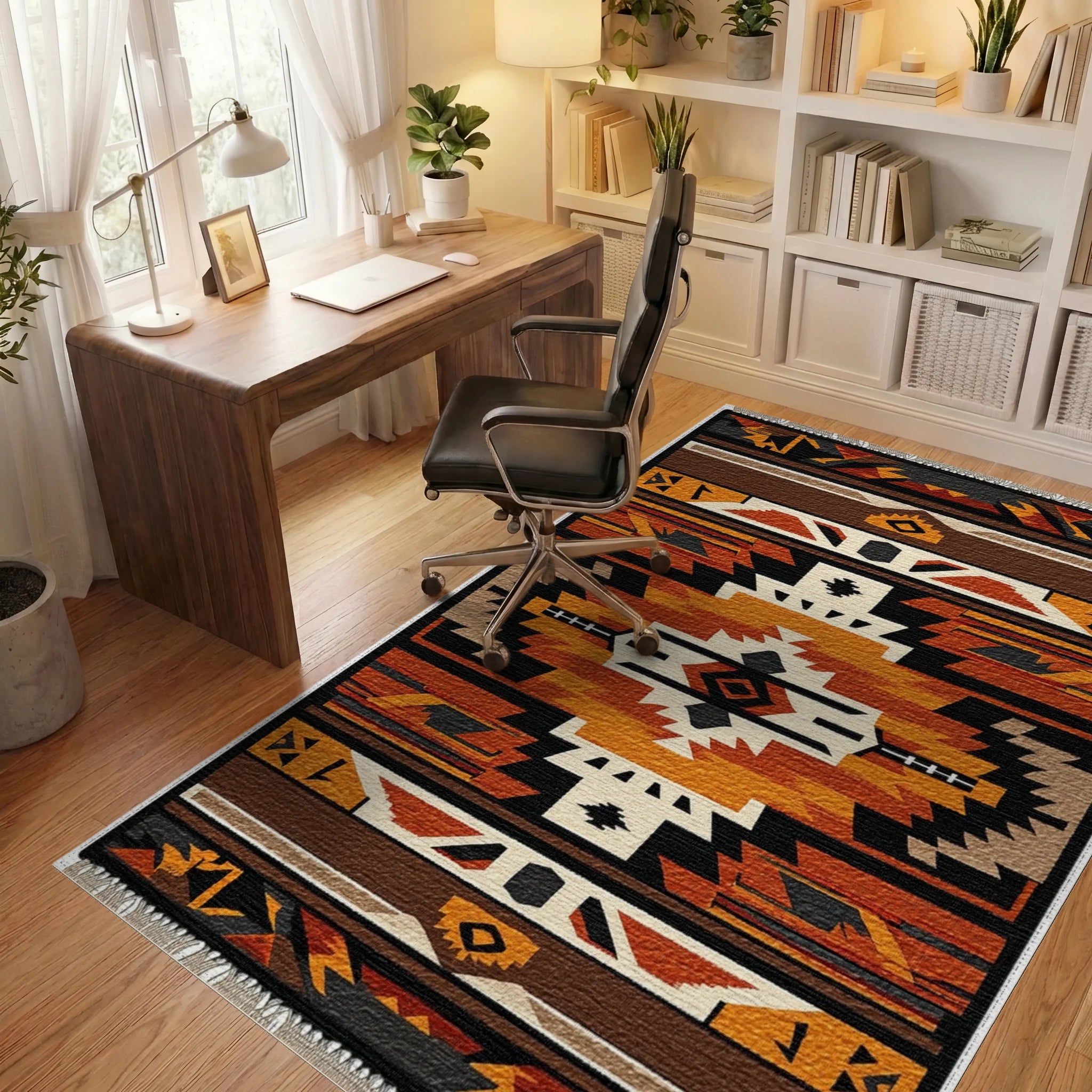 Geometric Native American Sunburst Rug - Office View