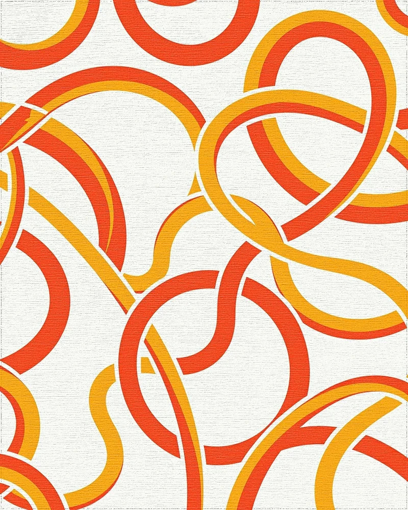 Geometric Orange Yellow Interlocking Loops Rug - Cutout View