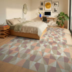 Geometric Pastel Diamond Starburst Rug Bedroom View