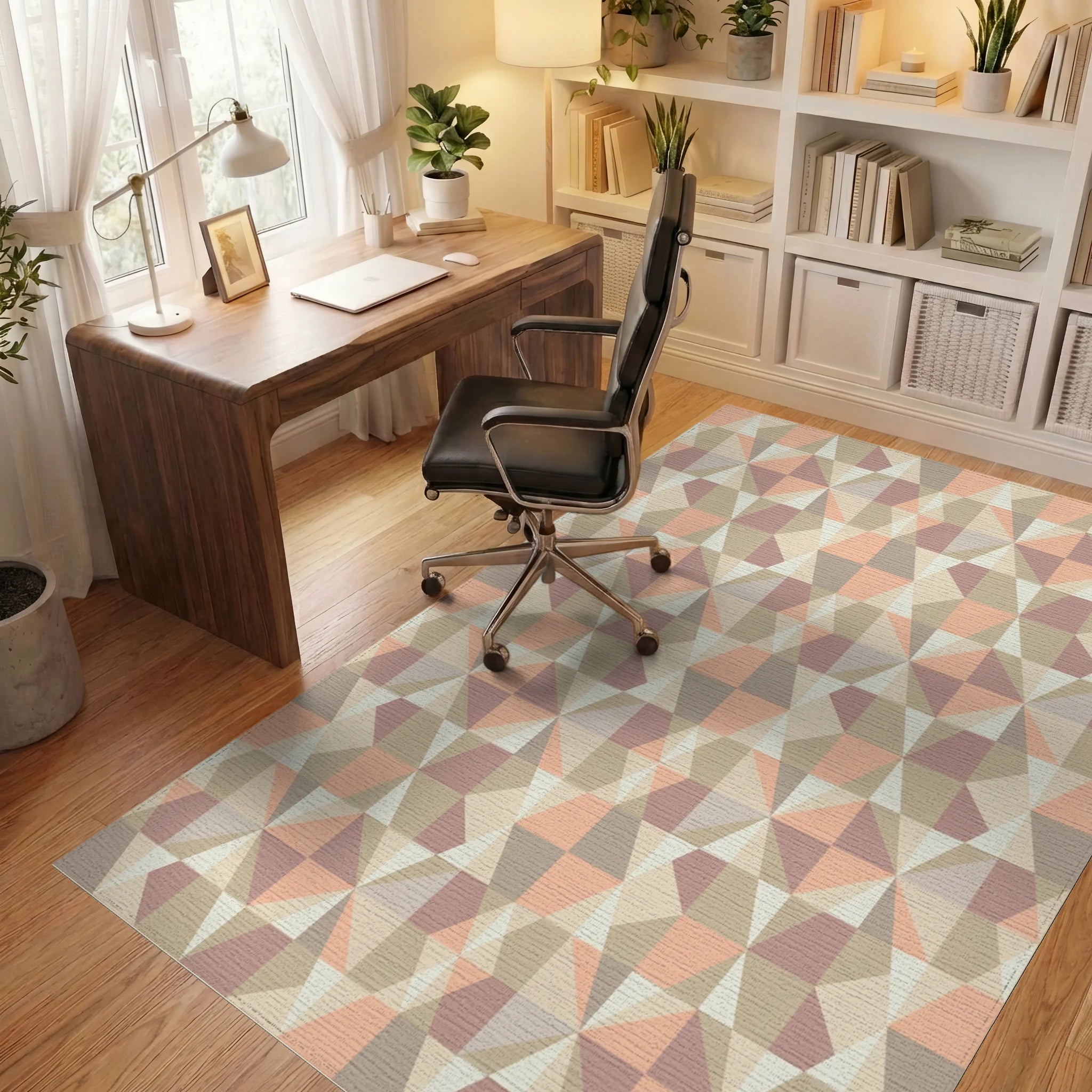 Geometric Pastel Diamond Starburst Rug Office View
