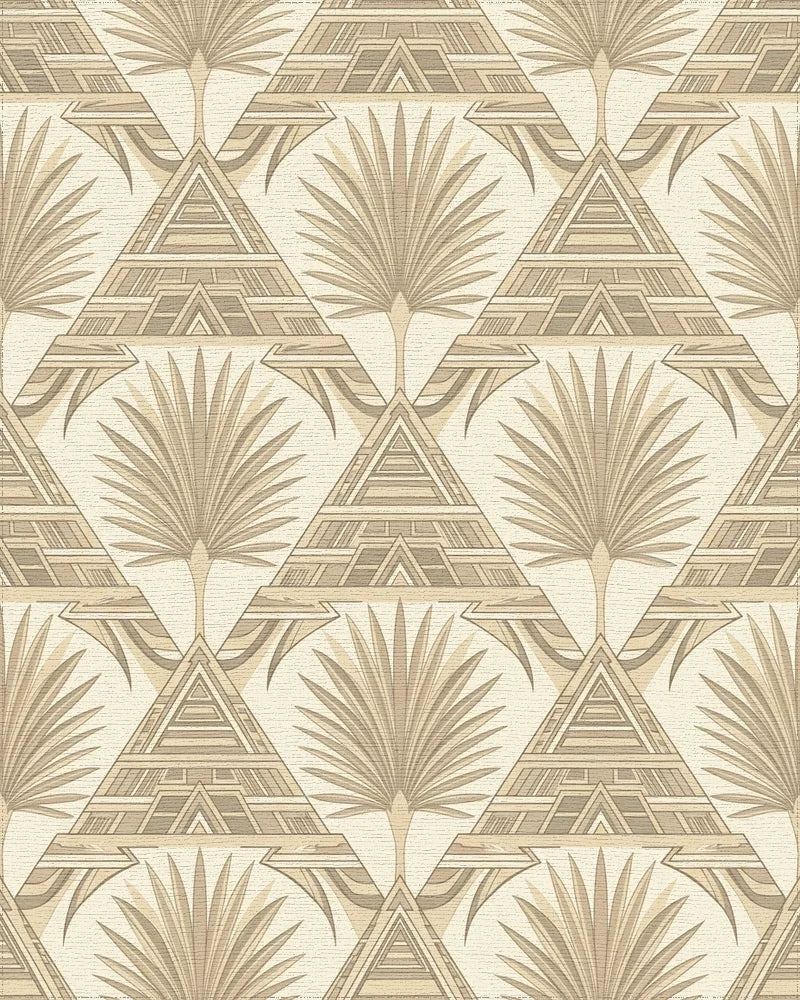 Geometric Tan Palm Frond Rug - Cutout View