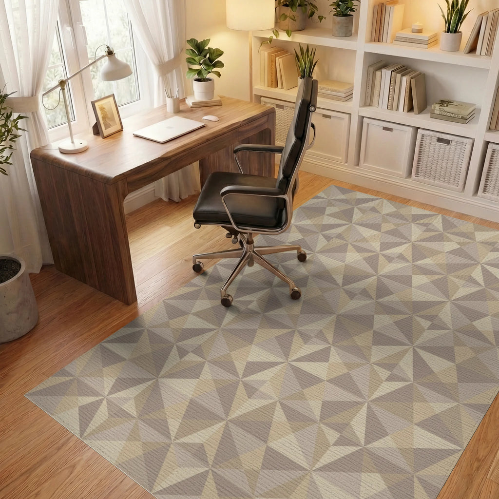 Geometric Taupe Faceted Prism Rug Office View