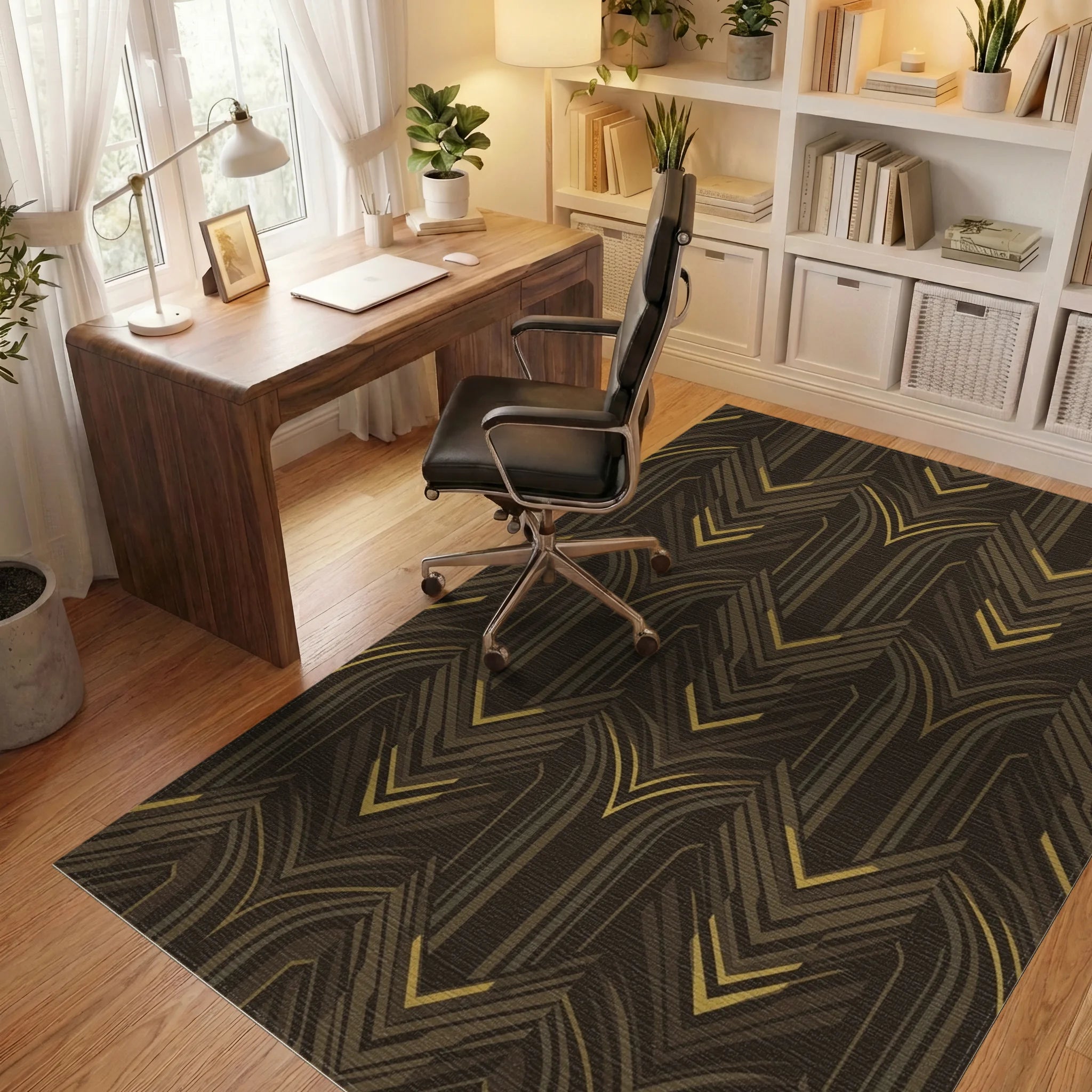 Gilded Bronze Art Deco Arches Rug Office View