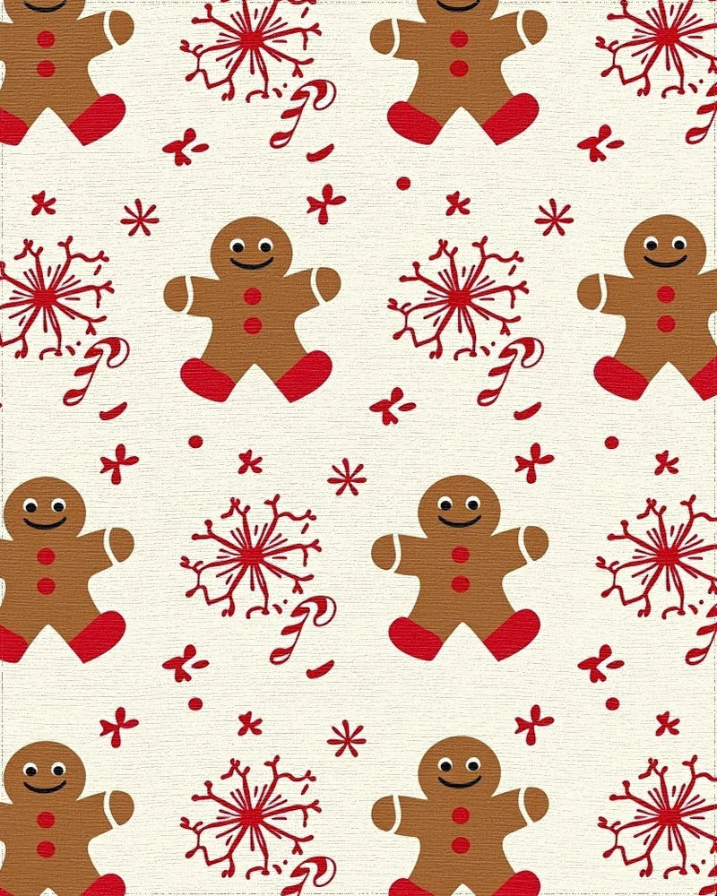 Gingerbread Candy Cane Snowflakes Pattern Rug - Cutout View