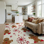 Gingerbread Candy Cane Snowflakes Pattern Rug - Living Room View